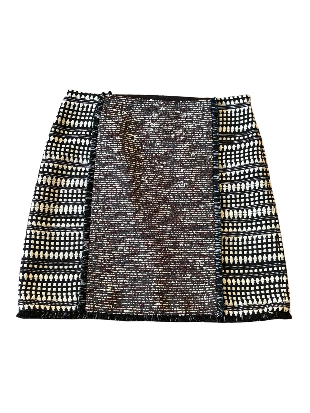 LOFT Outlet Textured Tweed Fringe Mini Skirt Size 6 Black Cream